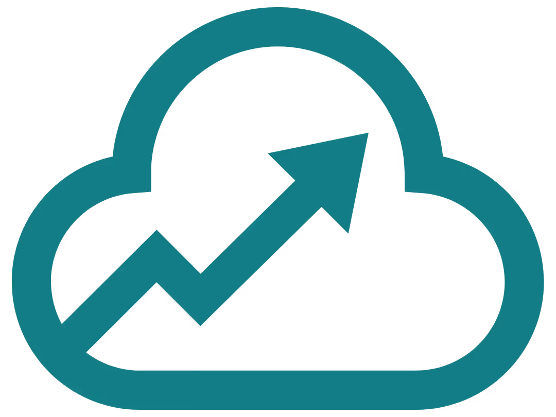 Cloud outline with an upward trending arrow inside, symbolizing growth or progress.
